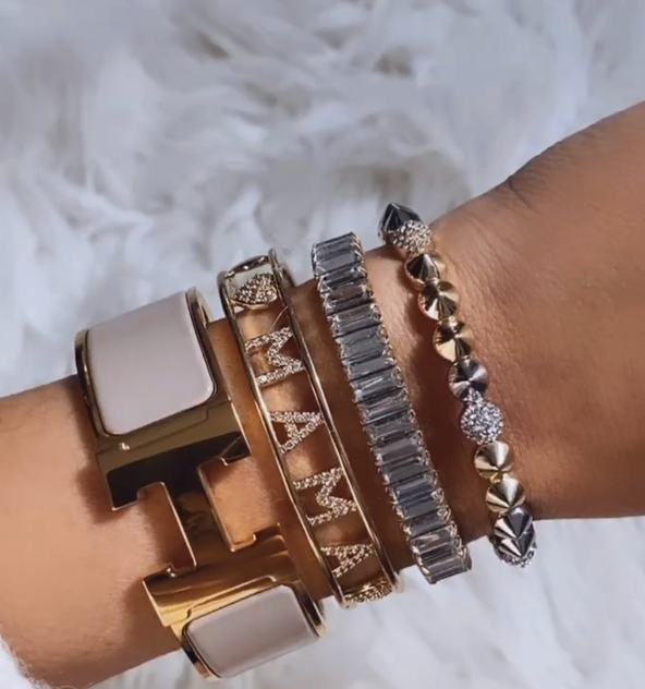 Silver and Crystal Heart Cuff - Mama