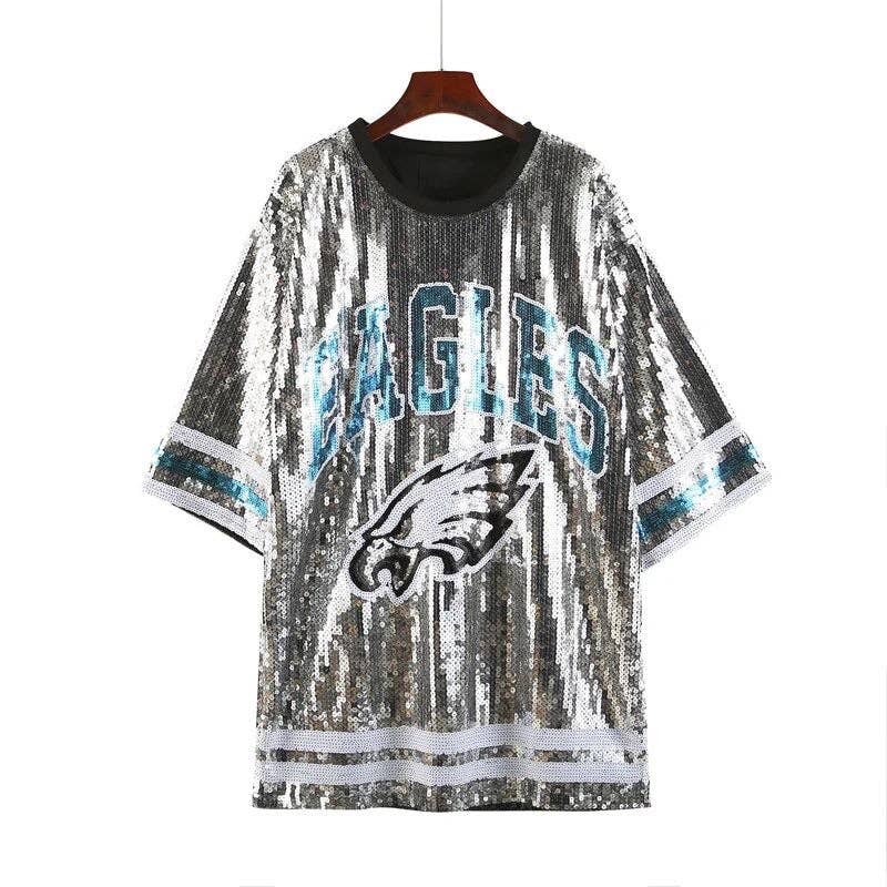 Philadelphia Eagles Silver Sequin Shirt Dress