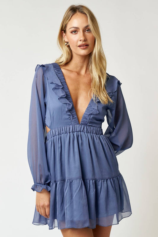 RUFFLE DETAIL LACE UP BACK BABAYDOLL DRESS