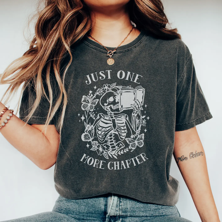 Just One More Chapter Book Graphic Shirt, Skeleton T Shirt