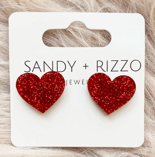 Red Glitter Heart Stud