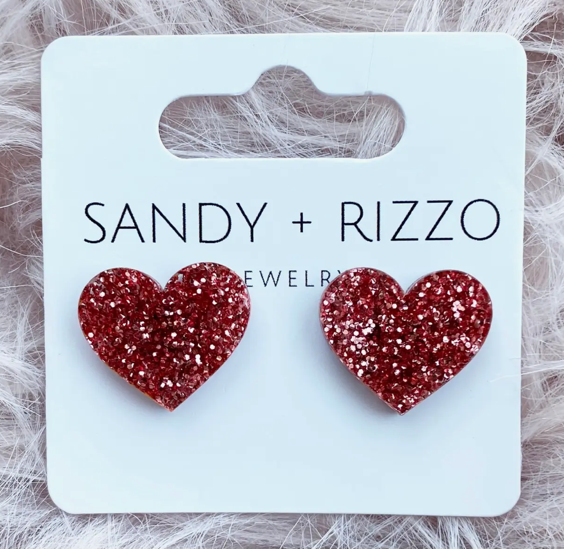 Rose Gold Glitter Heart Stud