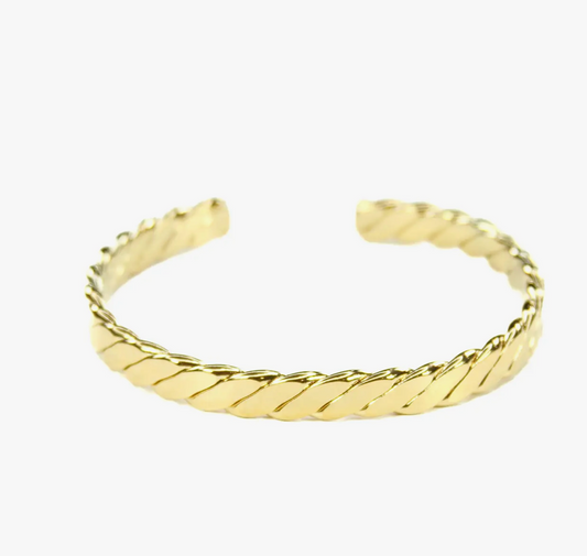 Gold Twisted Flat Cuff Bracelet