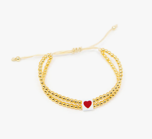 Double Beaded Gold Heart Bracelet