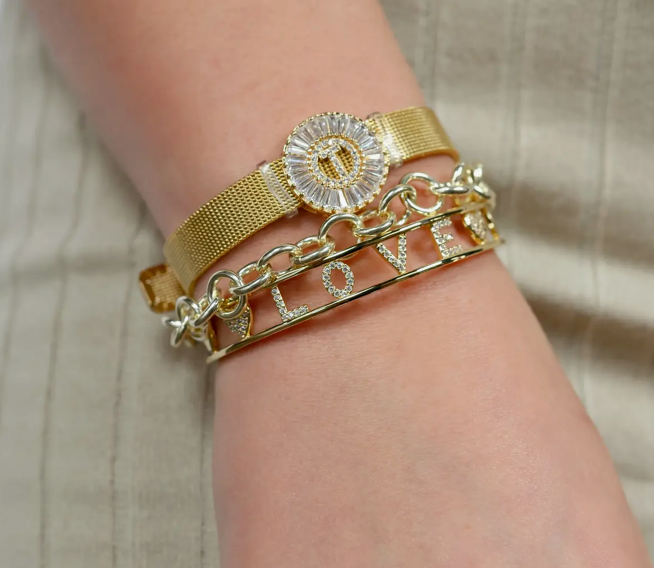 Gold and Crystal Cuff - Love