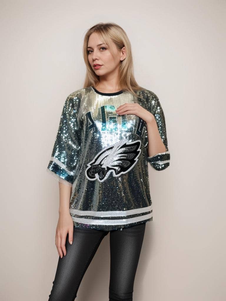 Philadelphia Eagles Silver Sequin Shirt Dress